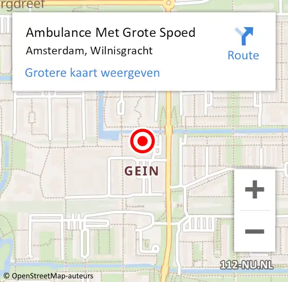Locatie op kaart van de 112 melding: Ambulance Met Grote Spoed Naar Amsterdam, Wilnisgracht op 4 januari 2024 23:44