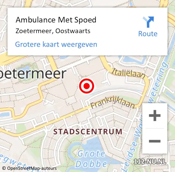 Locatie op kaart van de 112 melding: Ambulance Met Spoed Naar Zoetermeer, Oostwaarts op 5 januari 2024 00:37