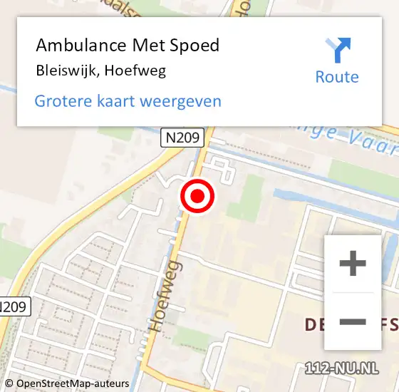 Locatie op kaart van de 112 melding: Ambulance Met Spoed Naar Bleiswijk, Hoefweg op 5 januari 2024 08:33