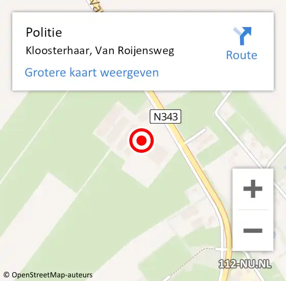 Locatie op kaart van de 112 melding: Politie Kloosterhaar, Van Roijensweg op 5 januari 2024 09:41