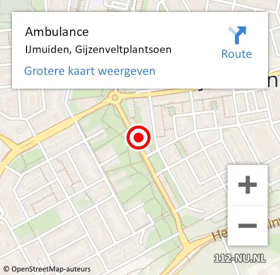 Locatie op kaart van de 112 melding: Ambulance IJmuiden, Gijzenveltplantsoen op 5 januari 2024 10:43