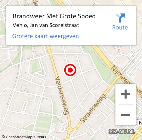 Locatie op kaart van de 112 melding: Brandweer Met Grote Spoed Naar Venlo, Jan van Scorelstraat op 5 januari 2024 10:44