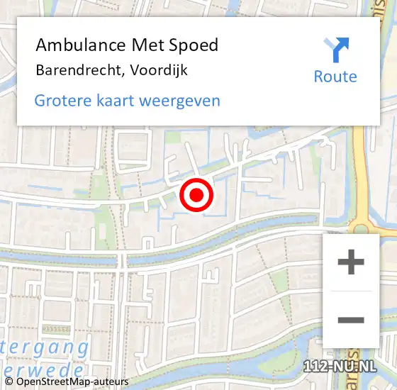 Locatie op kaart van de 112 melding: Ambulance Met Spoed Naar Barendrecht, Voordijk op 5 januari 2024 14:36