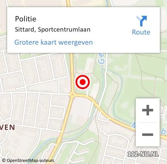 Locatie op kaart van de 112 melding: Politie Sittard, Sportcentrumlaan op 5 januari 2024 15:09