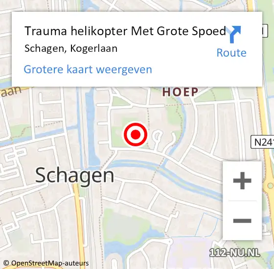 Locatie op kaart van de 112 melding: Trauma helikopter Met Grote Spoed Naar Schagen, Kogerlaan op 5 januari 2024 15:12