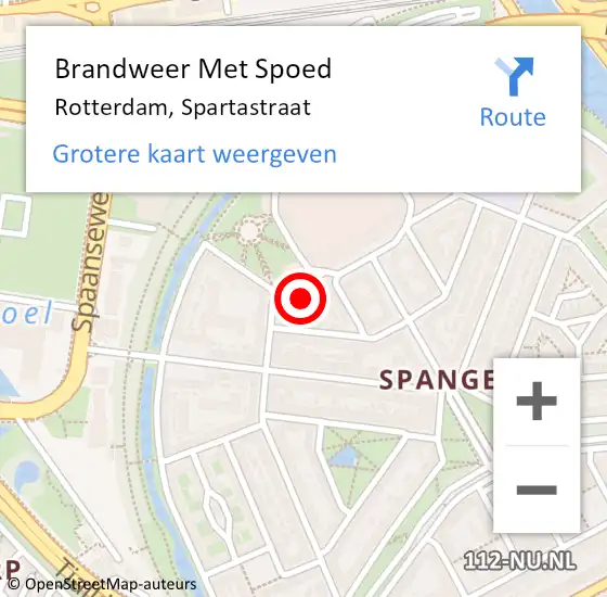 Locatie op kaart van de 112 melding: Brandweer Met Spoed Naar Rotterdam, Spartastraat op 5 januari 2024 16:07