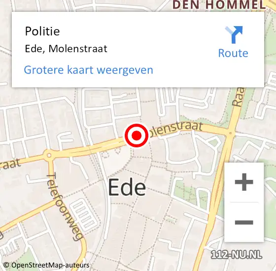 Locatie op kaart van de 112 melding: Politie Ede, Molenstraat op 5 januari 2024 16:23
