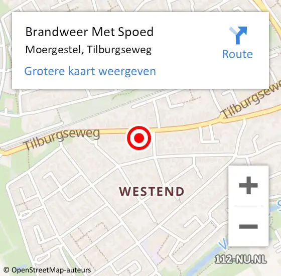Locatie op kaart van de 112 melding: Brandweer Met Spoed Naar Moergestel, Tilburgseweg op 5 januari 2024 16:38