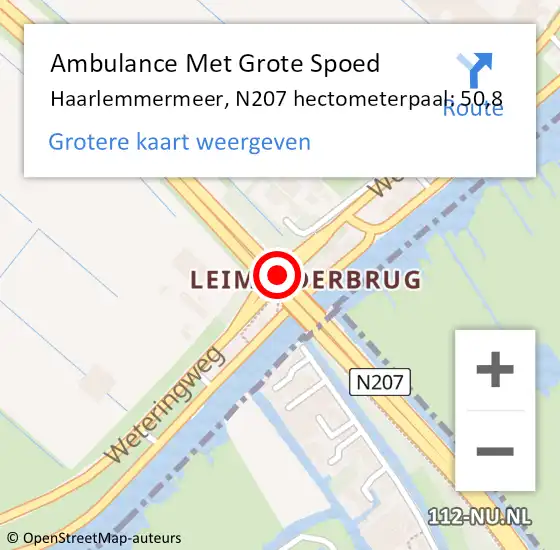 Locatie op kaart van de 112 melding: Ambulance Met Grote Spoed Naar Haarlemmermeer, N207 hectometerpaal: 50,8 op 5 januari 2024 16:40