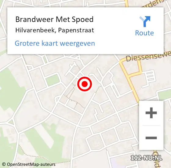 Locatie op kaart van de 112 melding: Brandweer Met Spoed Naar Hilvarenbeek, Papenstraat op 5 januari 2024 16:55