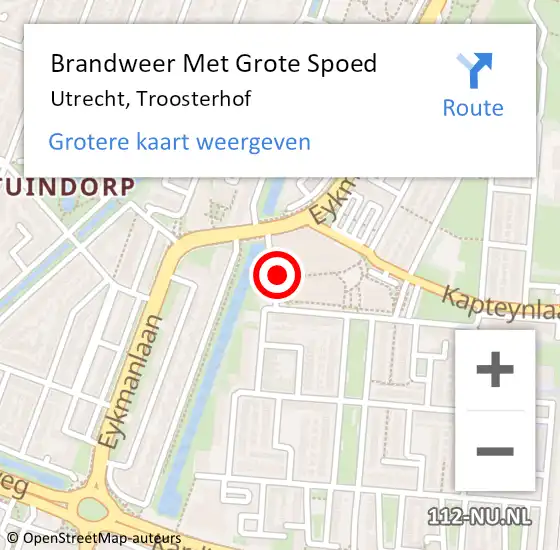 Locatie op kaart van de 112 melding: Brandweer Met Grote Spoed Naar Utrecht, Troosterhof op 5 januari 2024 20:24
