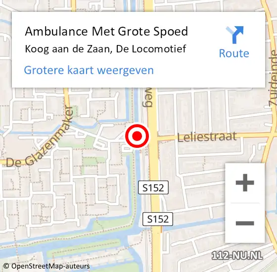 Locatie op kaart van de 112 melding: Ambulance Met Grote Spoed Naar Koog aan de Zaan, De Locomotief op 5 januari 2024 21:15