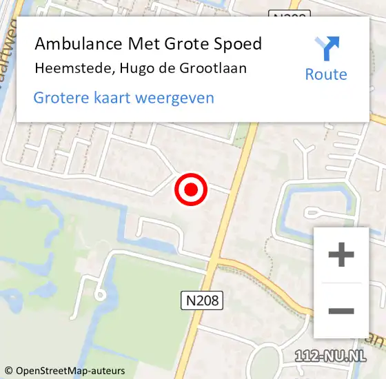 Locatie op kaart van de 112 melding: Ambulance Met Grote Spoed Naar Heemstede, Hugo de Grootlaan op 5 januari 2024 21:31