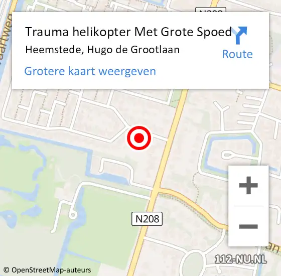 Locatie op kaart van de 112 melding: Trauma helikopter Met Grote Spoed Naar Heemstede, Hugo de Grootlaan op 5 januari 2024 21:32