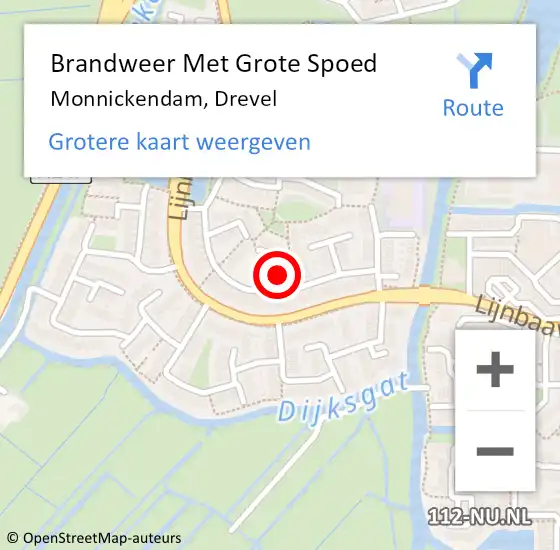 Locatie op kaart van de 112 melding: Brandweer Met Grote Spoed Naar Monnickendam, Drevel op 5 januari 2024 22:44