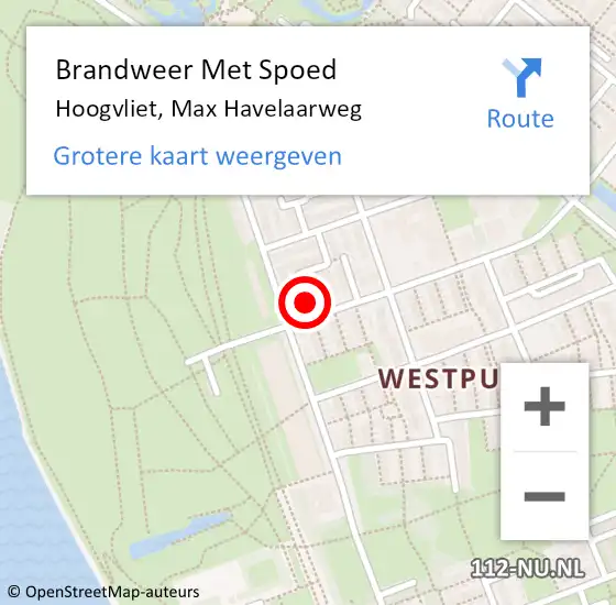 Locatie op kaart van de 112 melding: Brandweer Met Spoed Naar Hoogvliet, Max Havelaarweg op 6 januari 2024 01:08