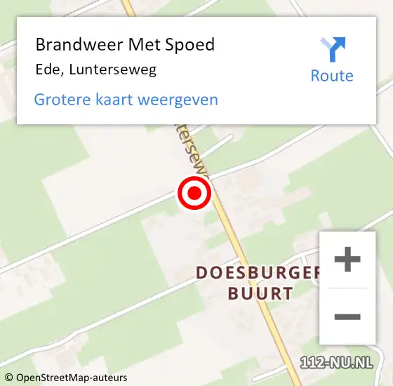Locatie op kaart van de 112 melding: Brandweer Met Spoed Naar Ede, Lunterseweg op 6 januari 2024 04:12