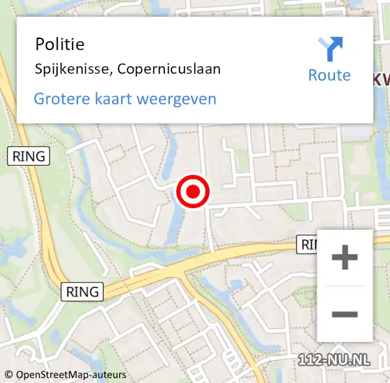 Locatie op kaart van de 112 melding: Politie Spijkenisse, Copernicuslaan op 6 januari 2024 04:56