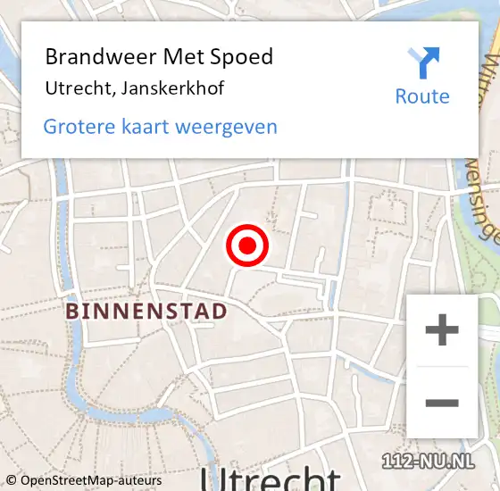 Locatie op kaart van de 112 melding: Brandweer Met Spoed Naar Utrecht, Janskerkhof op 6 januari 2024 05:20