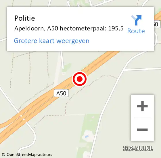 Locatie op kaart van de 112 melding: Politie Apeldoorn, A50 hectometerpaal: 195,5 op 6 januari 2024 08:02