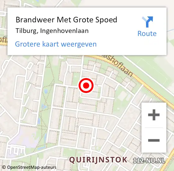 Locatie op kaart van de 112 melding: Brandweer Met Grote Spoed Naar Tilburg, Ingenhovenlaan op 6 januari 2024 10:00