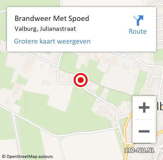 Locatie op kaart van de 112 melding: Brandweer Met Spoed Naar Valburg, Julianastraat op 6 januari 2024 11:06