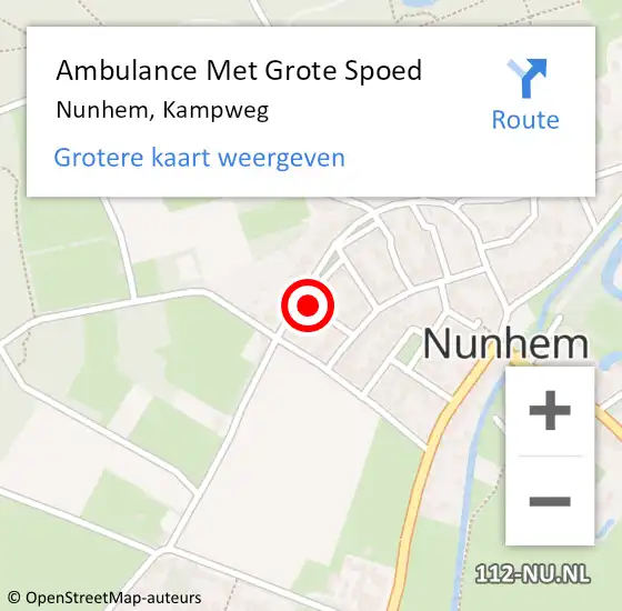 Locatie op kaart van de 112 melding: Ambulance Met Grote Spoed Naar Nunhem, Kampweg op 6 januari 2024 11:10