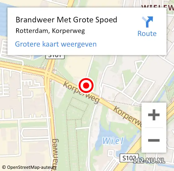 Locatie op kaart van de 112 melding: Brandweer Met Grote Spoed Naar Rotterdam, Korperweg op 6 januari 2024 11:19