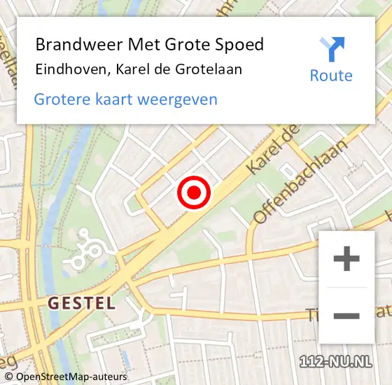 Locatie op kaart van de 112 melding: Brandweer Met Grote Spoed Naar Eindhoven, Karel de Grotelaan op 6 januari 2024 11:22