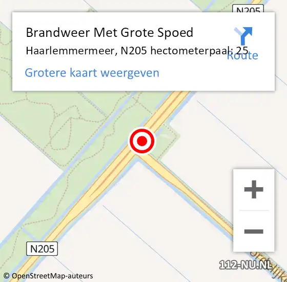 Locatie op kaart van de 112 melding: Brandweer Met Grote Spoed Naar Haarlemmermeer, N205 hectometerpaal: 25 op 6 januari 2024 12:04