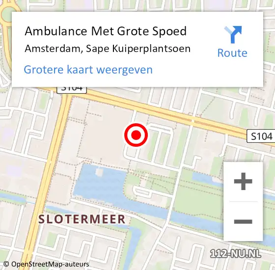 Locatie op kaart van de 112 melding: Ambulance Met Grote Spoed Naar Amsterdam, Sape Kuiperplantsoen op 6 januari 2024 12:37