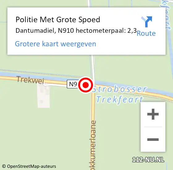 Locatie op kaart van de 112 melding: Politie Met Grote Spoed Naar Dantumadiel, N910 hectometerpaal: 2,3 op 6 januari 2024 13:05