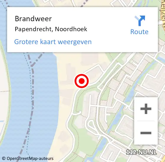 Locatie op kaart van de 112 melding: Brandweer Papendrecht, Noordhoek op 6 januari 2024 14:00