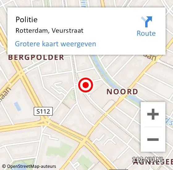 Locatie op kaart van de 112 melding: Politie Rotterdam, Veurstraat op 6 januari 2024 14:03