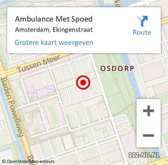 Locatie op kaart van de 112 melding: Ambulance Met Spoed Naar Amsterdam, Ekingenstraat op 6 januari 2024 14:44