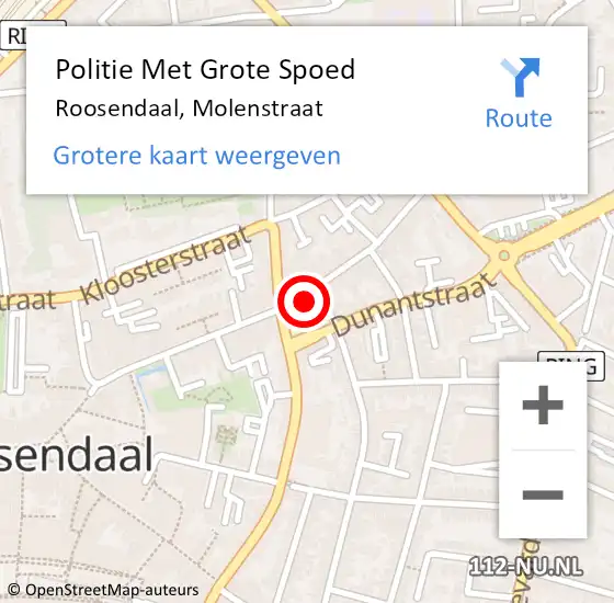 Locatie op kaart van de 112 melding: Politie Met Grote Spoed Naar Roosendaal, Molenstraat op 6 januari 2024 14:53