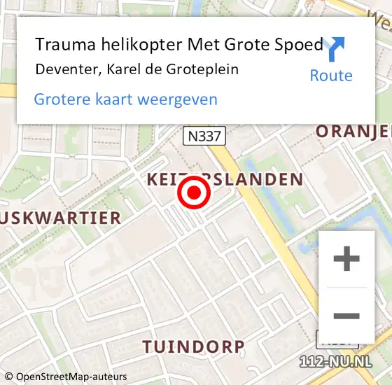 Locatie op kaart van de 112 melding: Trauma helikopter Met Grote Spoed Naar Deventer, Karel de Groteplein op 6 januari 2024 15:20