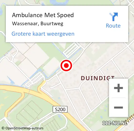 Locatie op kaart van de 112 melding: Ambulance Met Spoed Naar Wassenaar, Buurtweg op 6 januari 2024 15:20