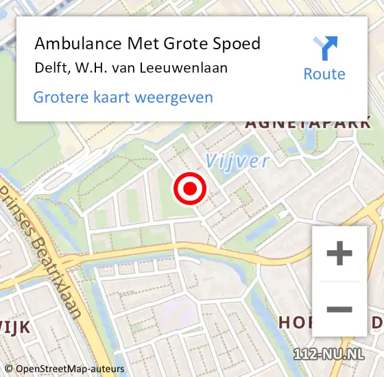 Locatie op kaart van de 112 melding: Ambulance Met Grote Spoed Naar Delft, W.H. van Leeuwenlaan op 6 januari 2024 15:24