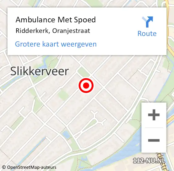 Locatie op kaart van de 112 melding: Ambulance Met Spoed Naar Ridderkerk, Oranjestraat op 6 januari 2024 16:39