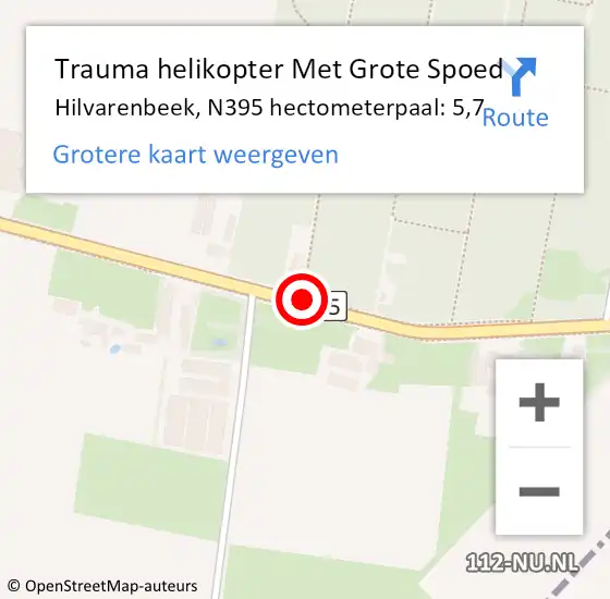 Locatie op kaart van de 112 melding: Trauma helikopter Met Grote Spoed Naar Hilvarenbeek, N395 hectometerpaal: 5,7 op 6 januari 2024 17:05