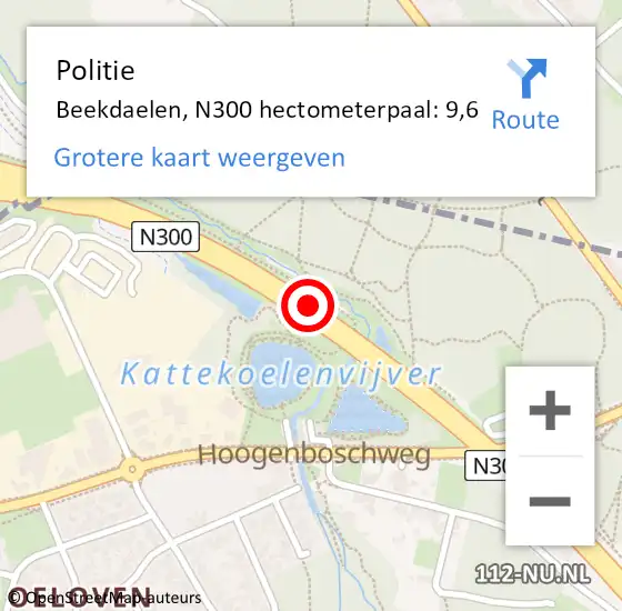 Locatie op kaart van de 112 melding: Politie Beekdaelen, N300 hectometerpaal: 9,6 op 6 januari 2024 17:22