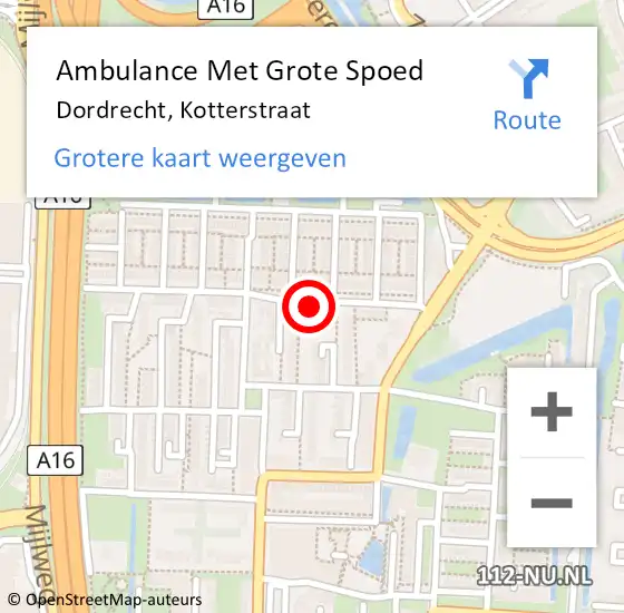 Locatie op kaart van de 112 melding: Ambulance Met Grote Spoed Naar Dordrecht, Kotterstraat op 6 januari 2024 17:59