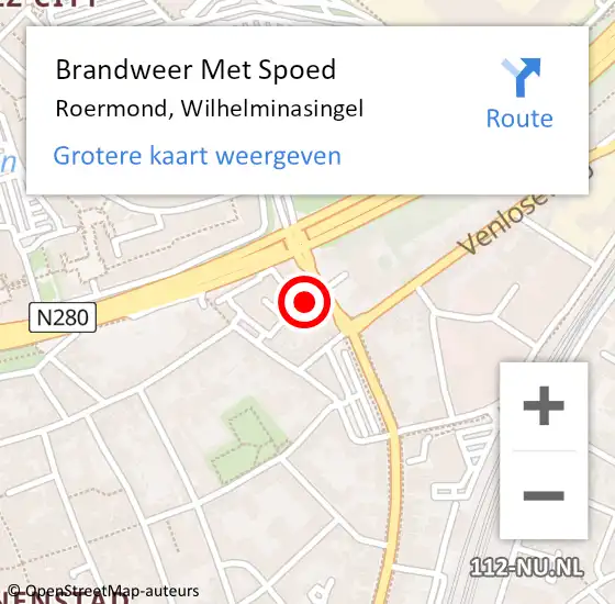 Locatie op kaart van de 112 melding: Brandweer Met Spoed Naar Roermond, Wilhelminasingel op 6 januari 2024 18:22