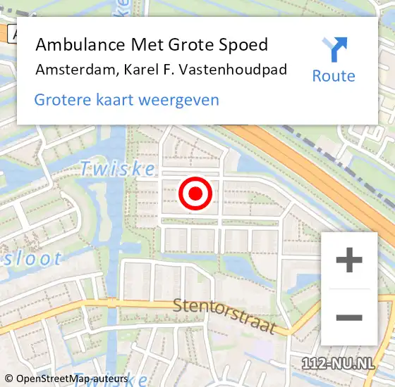 Locatie op kaart van de 112 melding: Ambulance Met Grote Spoed Naar Amsterdam, Karel F. Vastenhoudpad op 6 januari 2024 21:12