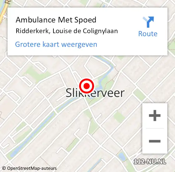 Locatie op kaart van de 112 melding: Ambulance Met Spoed Naar Ridderkerk, Louise de Colignylaan op 6 januari 2024 22:33