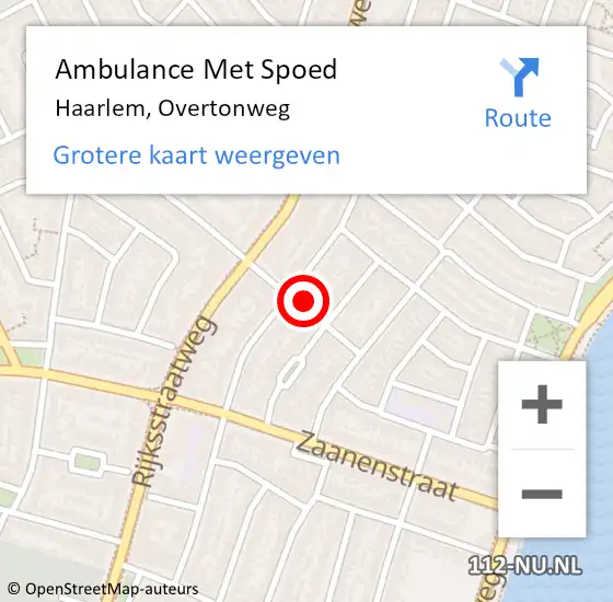 Locatie op kaart van de 112 melding: Ambulance Met Spoed Naar Haarlem, Overtonweg op 6 januari 2024 22:51
