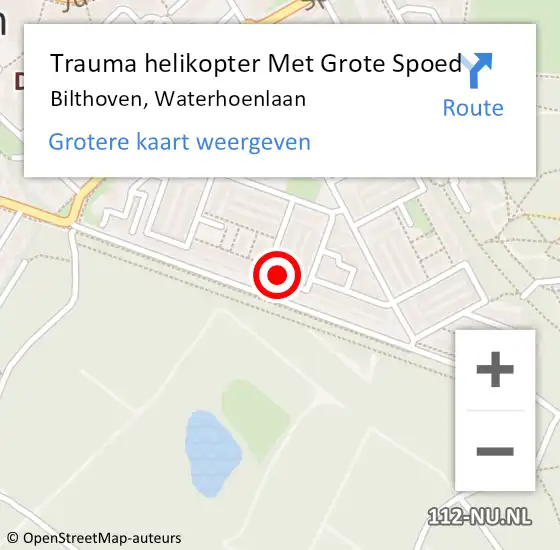 Locatie op kaart van de 112 melding: Trauma helikopter Met Grote Spoed Naar Bilthoven, Waterhoenlaan op 7 januari 2024 02:12