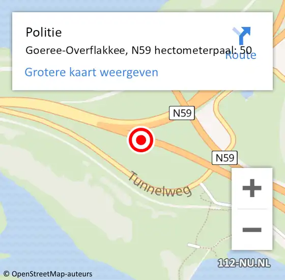 Locatie op kaart van de 112 melding: Politie Goeree-Overflakkee, N59 hectometerpaal: 50 op 7 januari 2024 04:05