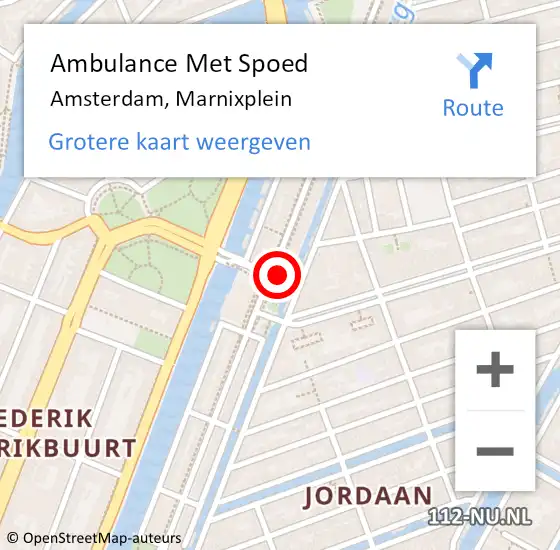 Locatie op kaart van de 112 melding: Ambulance Met Spoed Naar Amsterdam, Marnixplein op 7 januari 2024 04:07